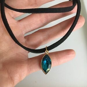 Blue Faux Stone Black Layered Choker Necklace Fashion Jewelry